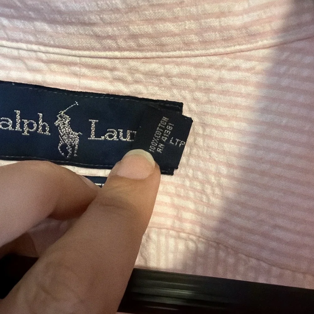 Ralph Lauren Mens XL Shirt Seersucker Striped Short Sleeve Button Down Pink